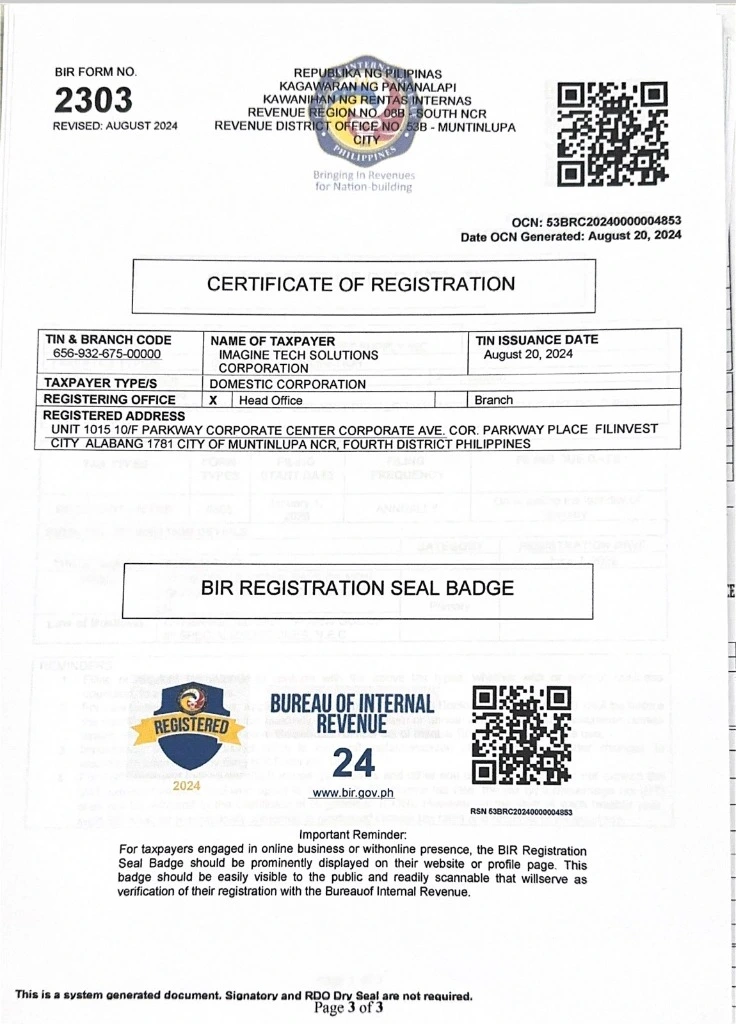 BIR Certificate of Registration